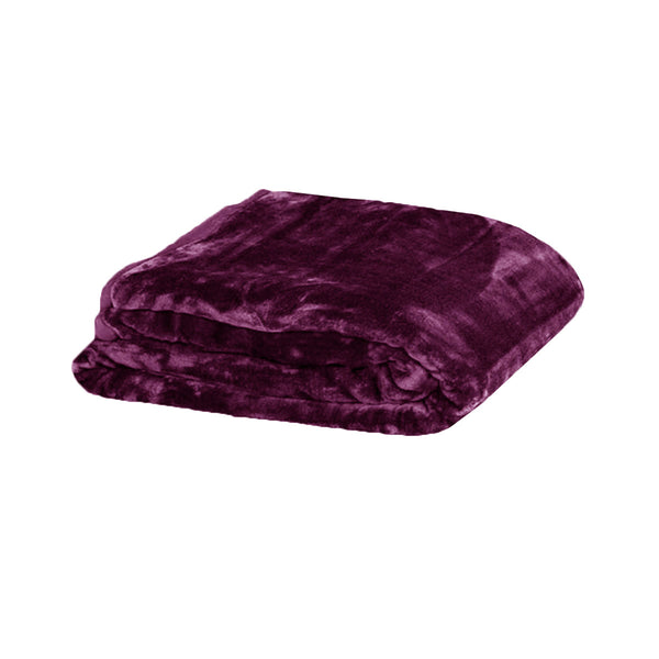 Faux Mink Fleece Throw Rug Blanket 375gsm Queen Plum Purple