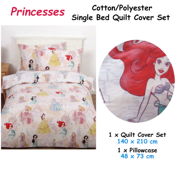 Caprice Disney Princesses Quilt Doona Duvet Cover Set Pink Single