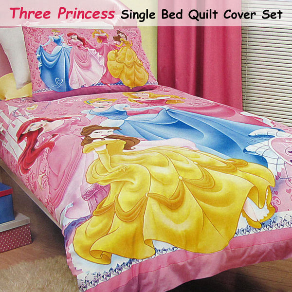 Caprice Disney Three Princesses Quilt Doona Duvet Cover Set Pink Single