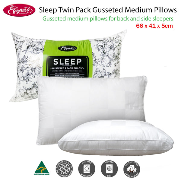 Easyrest Twin Pack Sleep Fibre Fill Gusseted Medium Standard Pillows