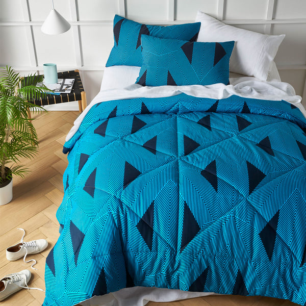 Accessorize Aster Geometric Blue Comforter Bedspread Coverlet Queen