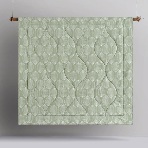 Accessorize Leaf Jacquard Green Comforter Bedspread Quilt Set Queen