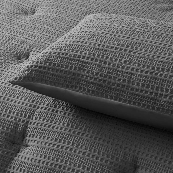 Accessorize Soho Waffle Dark Grey 3 Pce Comforter Bedspread Coverlet Set Queen