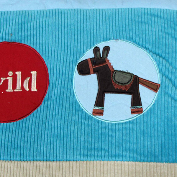 Happy Kids Wild West Cowboy Blue Embroidered Comforter Bedspread Cushion