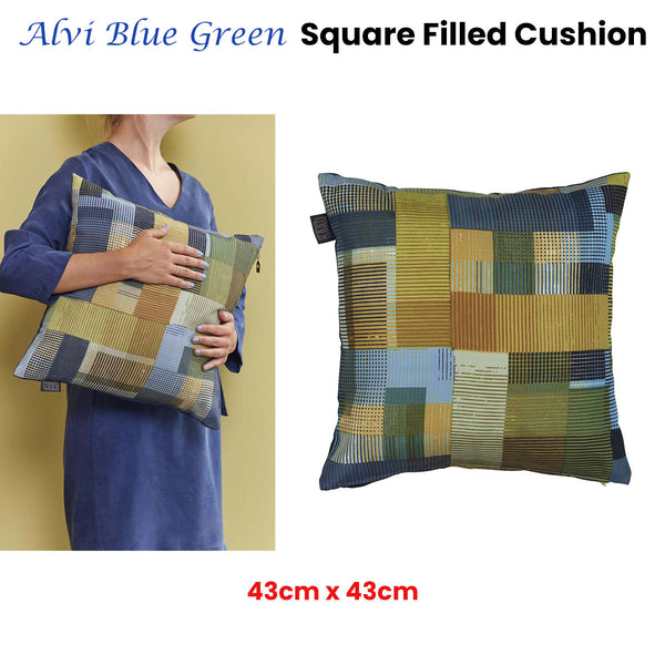 Bedding House Alvi Graphic Blue Green Square Filled Cushion 43cm