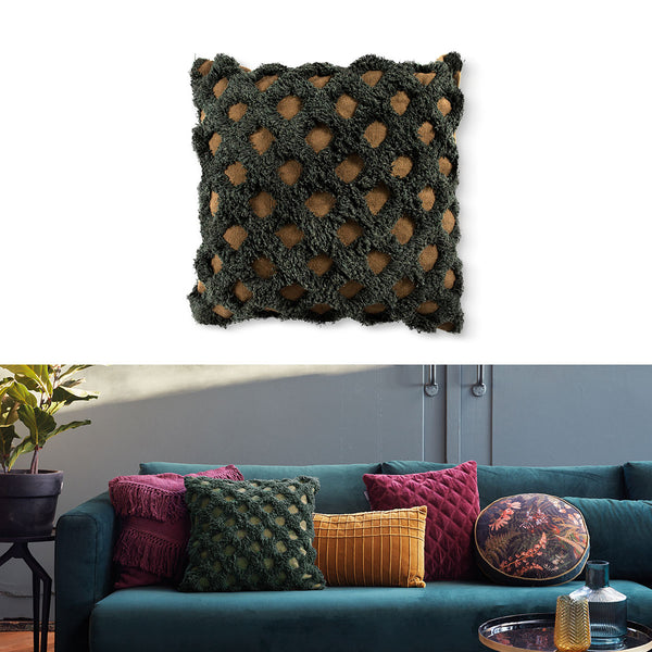 Bedding House Betula Textured Green Filled Square Cushion 45cm