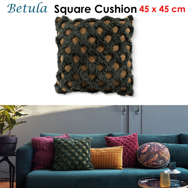 Bedding House Betula Textured Green Filled Square Cushion 45cm