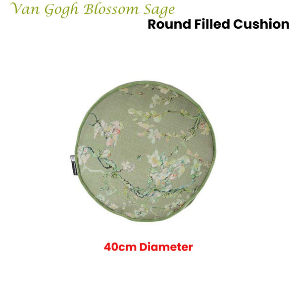 Bedding House Van Gogh Almond Blossom Sage Green Round Filled Cushion 40cm