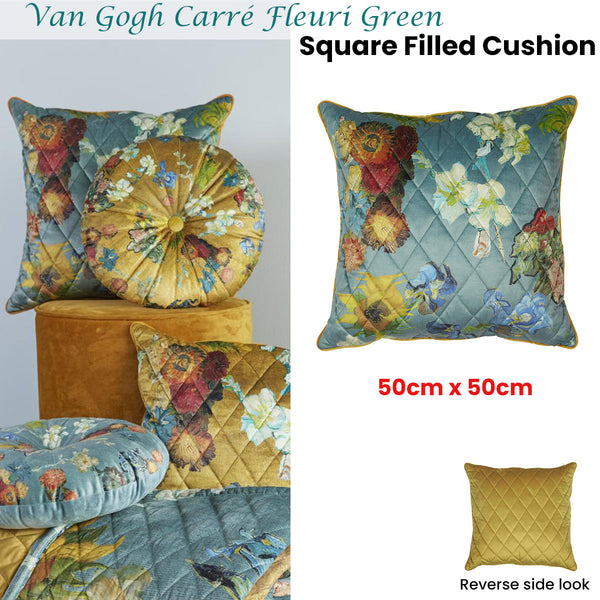 Bedding House Van Gogh Carre Fleuri Green Square Filled Cushion 50cm