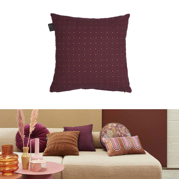 Bedding House Chelsy Broderie Anglaise Purple Square Filled Cushion 40cm