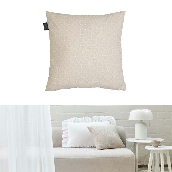 Bedding House Chelsy Broderie Anglaise Beige Square Filled Cushion 40cm