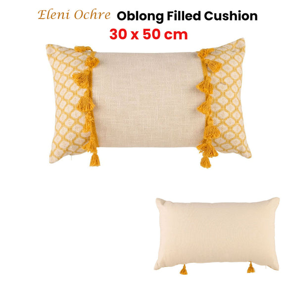 Accessorize Eleni Textured Tassel Ochre Rectangular Filled Cushion 30cm x 50cm