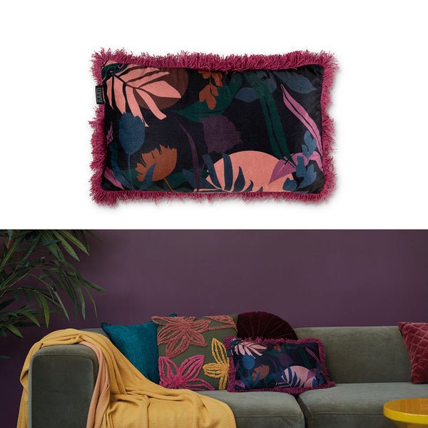 Bedding House Fleura Floral Pink Purple Filled Rectangular Cushion 50cm