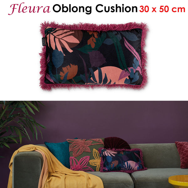 Bedding House Fleura Floral Pink Purple Filled Rectangular Cushion 50cm