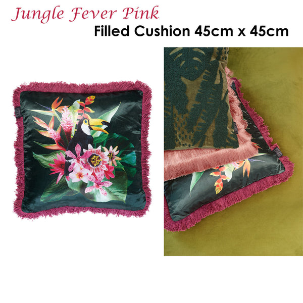 Bedding House Jungle Fever Fringed Filled Cushion Square 45cm Pink