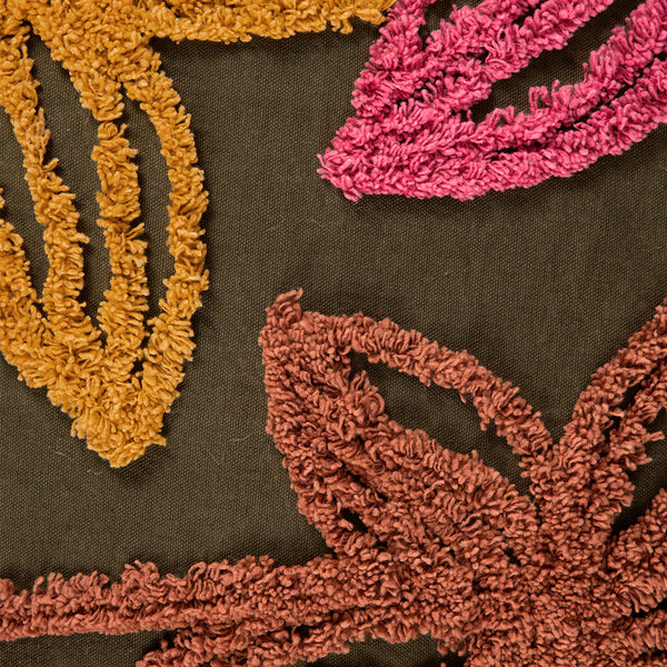 Bedding House Posy Textured Flowers Olive Green Filled Square Cushion 45cm