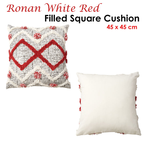 Accessorize Ronan Textured Applique White Red Filled Square Cushion 45cm