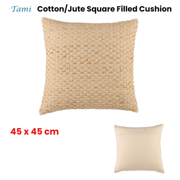 Accessorize Tami Textured Cotton Jute Square Filled Cushion 45cm