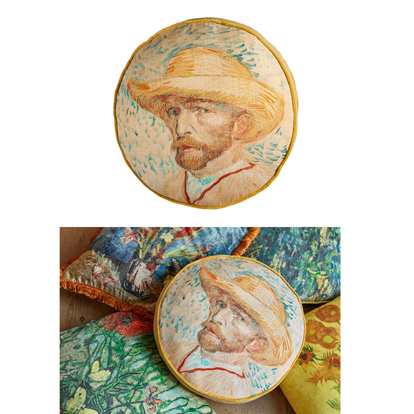 Bedding House Van Gogh Self Portrait Cotton Round Cushion 40cm
