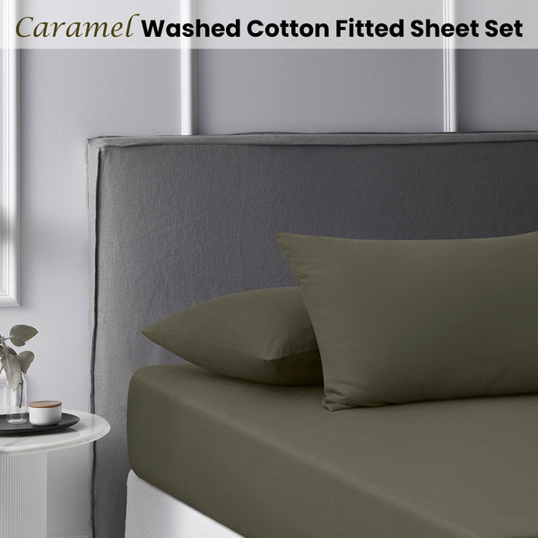 Accessorize 180TC Caramel Washed Cotton Fitted Sheet Set Super King