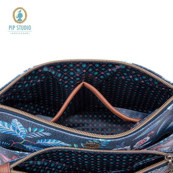 PIP Studio Combi Flower Festival Dark Blue Travel Cosmetic Makeup Bag Pouch