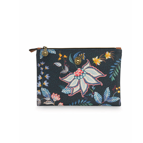 PIP Studio Flower Festival Dark Blue Medium Travel Cosmetic Makeup Bag Pouch