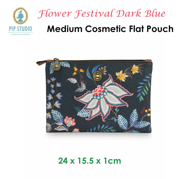 PIP Studio Flower Festival Dark Blue Medium Travel Cosmetic Makeup Bag Pouch