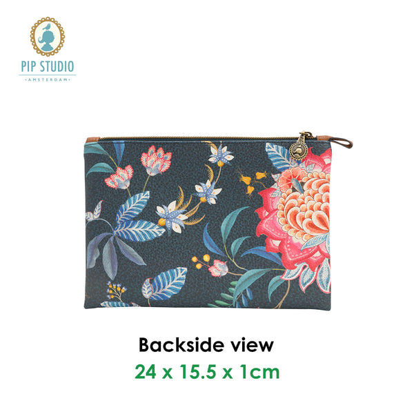 PIP Studio Flower Festival Dark Blue Medium Travel Cosmetic Makeup Bag Pouch