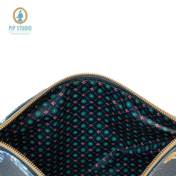 PIP Studio Flower Festival Dark Blue Medium Travel Cosmetic Makeup Bag Pouch