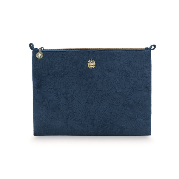 PIP Studio Velvet Quilted Dark Blue Large Travel Cosmetic Makeup Pouch