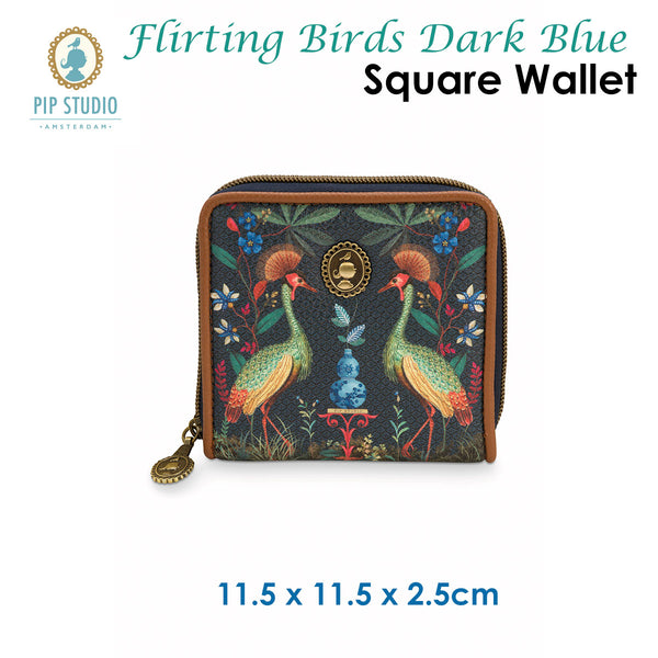 PIP Studio Flirting Birds Dark Blue Square Travel Cosmetic Makeup Bag Wallet