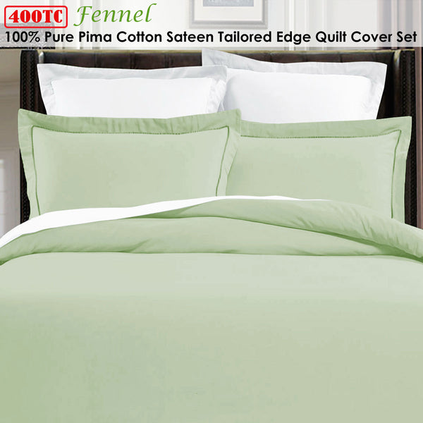 Pima 400TC Cotton Fennel Green Edge Quilt Doona Duvet Cover Set King