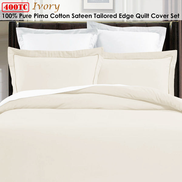 Pima 400TC Cotton Ivory Edge Quilt Doona Duvet Cover Set King