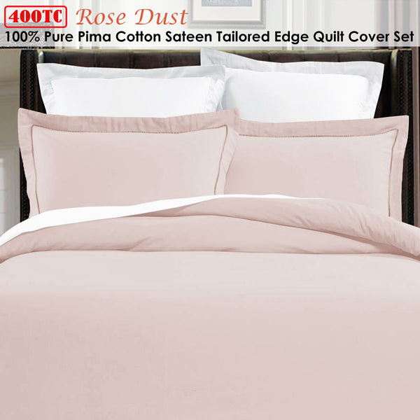 Pima 400TC Cotton Rose Pink Edge Quilt Doona Duvet Cover Set King