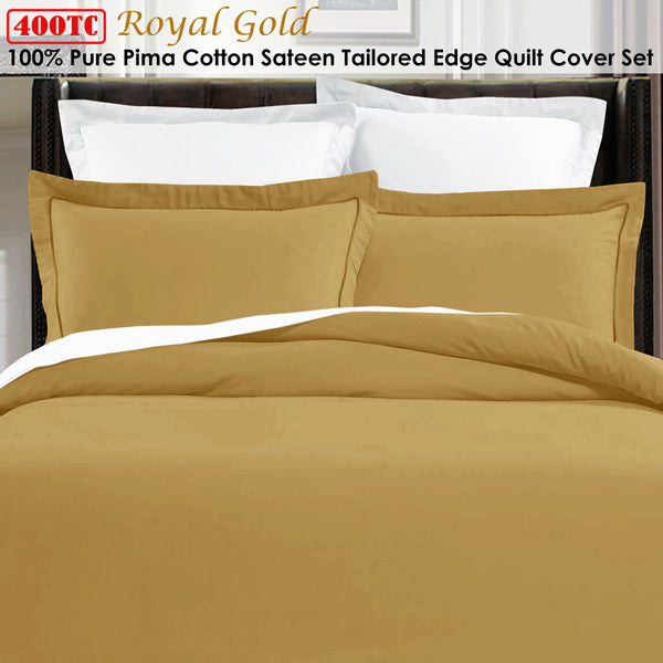 Pima 400TC Cotton Royal Gold Edge Quilt Doona Duvet Cover Set King