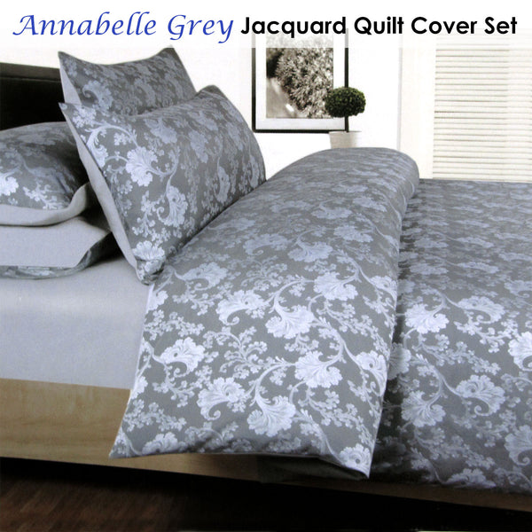 Accessorize Annabelle Floral Jacquard Grey Quilt Doona Duvet Cover Set Double