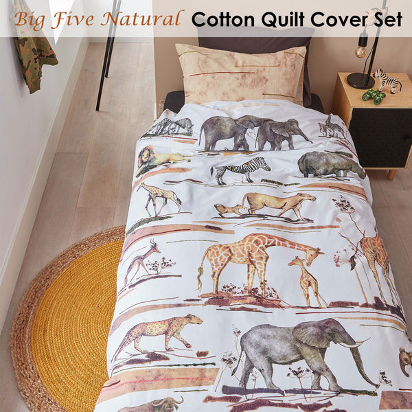 Bedding House Big Five African Safari Cotton Quilt Cover Set Single