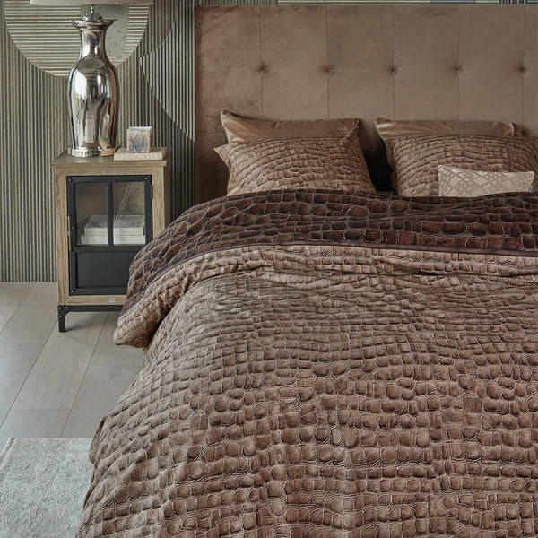 Riviera Maison Crocodile Skin Print Brown Cotton Quilt Cover Set King