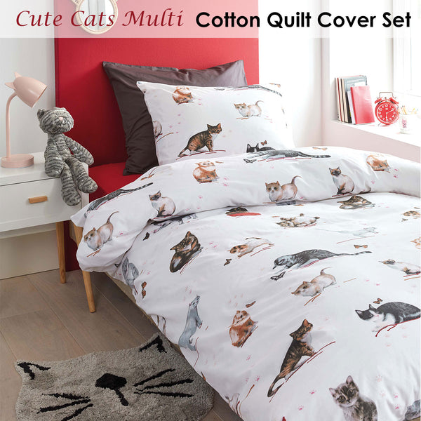 Bedding House Cute Cats Kittens Butterflies Cotton Quilt Cover Set Single