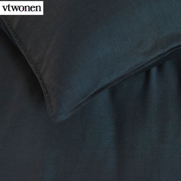 VTWonen Frayed Edge Dark Blue Quilt Doona Duvet Cover Set King