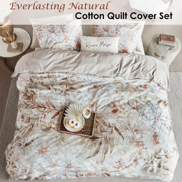 Riviera Maison Everlasting Floral Brown Cotton Quilt Doona Duvet Cover Queen