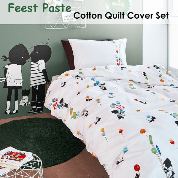 Fiep Westendorp Feest Pastel Kid Balloons Cotton Quilt Cover Set Single