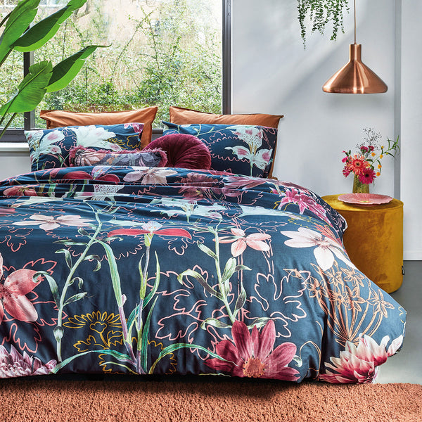 Bedding House Joy Floral Blue Cotton Quilt Doona Duvet Cover Set King