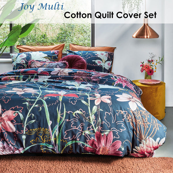 Bedding House Joy Floral Blue Cotton Quilt Doona Duvet Cover Set King
