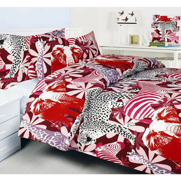 Bright Young Things Jungle Safari Animals Red Quilt Cover Set Single