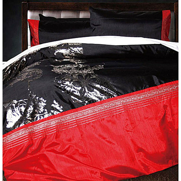 Accessorize Majestic Floral Black Silver Red Quilt Doona Duvet Cover Set Queen