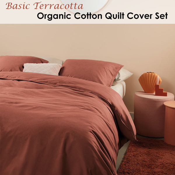 Bedding House Organic Cotton Terracotta Quilt Doona Duvet Cover Set King