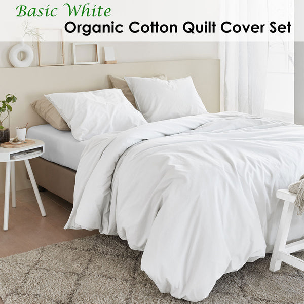 Bedding House Organic Cotton White Quilt Doona Duvet Cover Set King