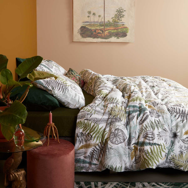 At Home Primeval Botanical Leaves Green Quilt Doona Duvet Cover Set King