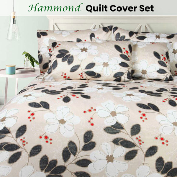 Big Sleep Hammond Floral Microfibre Beige Quilt Cover Set Double